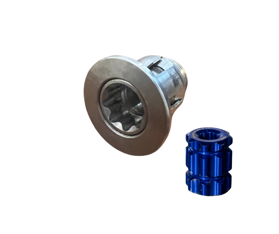 Downhill Mountain Bike Rack Anti-Theft Lock Components Showing Lock Barrel and Blue Installation Key Tool