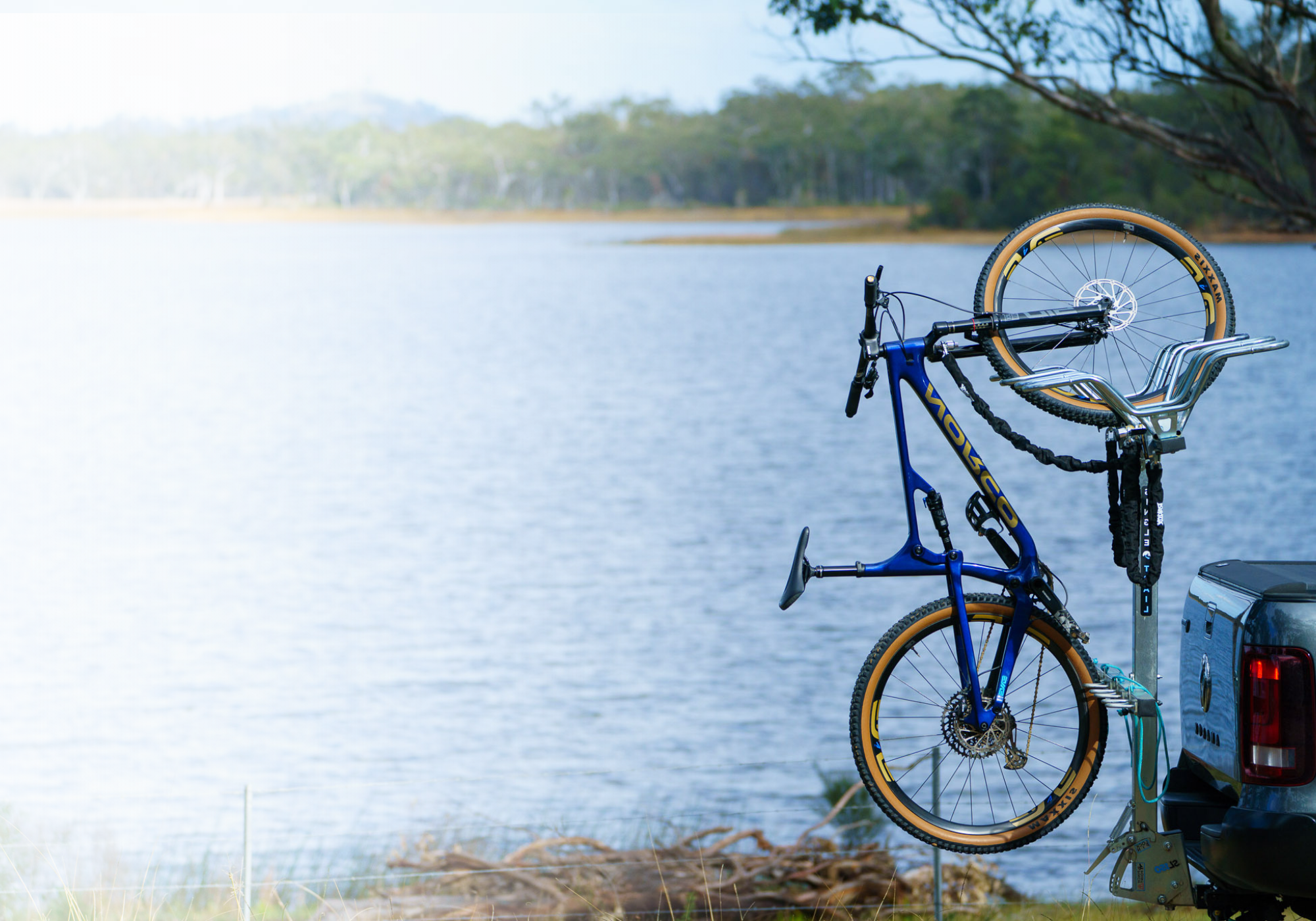 Mountain bike on rack, locked with Raklox